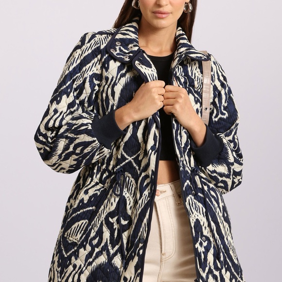 Baglatelle Navy Ikat Print Quilted Cotton Jacket - Size L - NWOT** - Picture 3 of 11